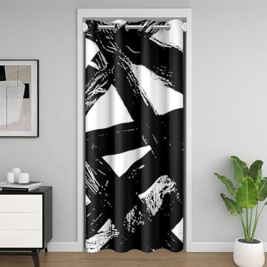 Imagem de Cortina de porta infantil de arte graffiti, cortina blackout urbana minimalista de rabisco, decoração moderna geométrica moderna para sala de estar, cortina de porta de privacidade preta e branca 1