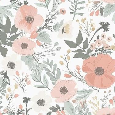 Imagem de REDAMANCY Papel de parede verde claro cinza vermelho florwer folha descascar e colar papel de parede papel de parede vintage fácil de remover para mesa de cabeceira gaveta armário locatário