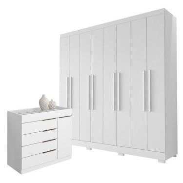 Imagem de Guarda Roupa Casal Porto 8 Portas 4 Gavetas e Cômoda Sapateira Sevilha