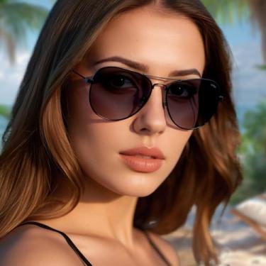 Imagem de Óculos de sol aviador, armação fina, design elegante e leve para mulheres, óculos piloto clássico com lente de policarbonato, Armação preta preta