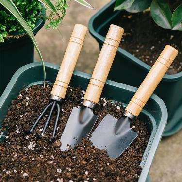 Imagem de Conjunto de ferramentas de jardinagem com 3 peças, conjunto de ferramentas para plantas internas, presentes de jardim para mulheres, mini ancinho, pá de garfo pequeno, suprimentos de jardim para vasos