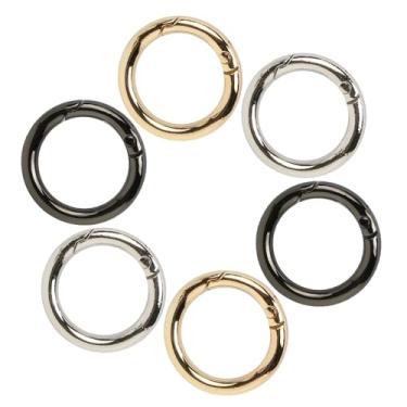 Imagem de Pacote com 6 ganchos de mosquetão redondos, 3 cores de 28 mm, mosquetão, mola, chaveiro, fecho de fivela para chaveiro, mochila, dourado, prata, preto