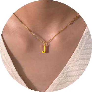 Imagem de Colar com pingente de inicial personalizada A-Z, joia minimalista de aço inoxidável para mulheres, pingente de alfabeto personalizado, F, Aço inoxidável, Sem Pedra Preciosa