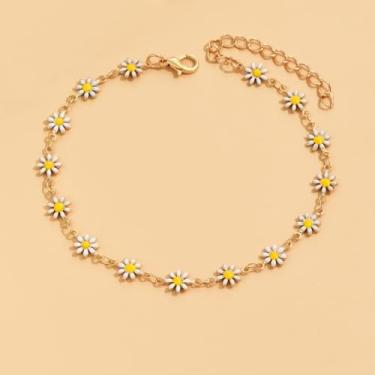 Imagem de Tornozeleira de flor fofa para mulheres, pulseiras ajustáveis em camadas para pés de praia, joias delicadas para os pés, One Size, Liga de aço, Sem Pedra Preciosa