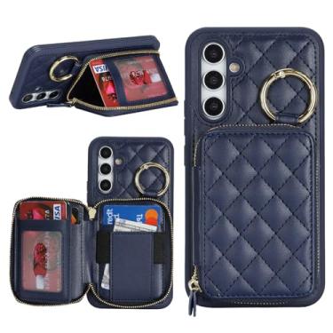 Imagem de Hamany Capa carteira para Galaxy A54 com suporte para cartão, para Galaxy A54 5G capa de telefone carteira com zíper com compartimento para suporte capa para mulheres e homens - azul