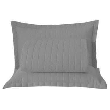 Imagem de Kit Cobre Leito Colcha Bellini Queen Dupla Face Percal 300 Fios Textura Matelassê 3 Peças - Cinza