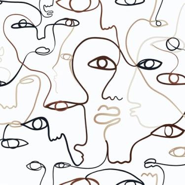 Imagem de LACHEERY Papel de parede de rosto abstrato descasque e cole preto e branco abstrato rosto humano papel de parede mural boho papel de parede descasque e cole papel de contato moderno para banheiro