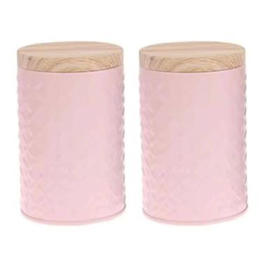 Imagem de Kit 2 Lata Biscoito Organizador Decorativo Metal Rosa