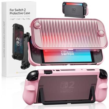 Imagem de Sanyetral Dockable Case for Nintendo Switch 2 2025, Hard PC Front Cover + Clear Matte Hard Back Shell with Soft TPU Ergonomic Grip, Supports Stand Use and Charging Dock for Switch 2 -Pink