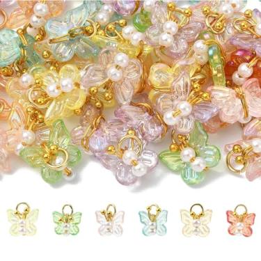 Imagem de UR URLIFEHALL 50 pingentes aleatórios de borboleta de acrílico transparente com pérola de plástico ABS para colares, pulseiras, brincos, suprimentos DIY