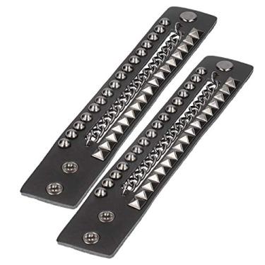 Imagem de Akozon 2pcs Punk Punk Pulseiras Multicamadas Multilayer Bracelets de Manguito Em Couro Faux Vintage - Motocicleta Elegante Inspirada na Pulseira de 22 Cm para Rock, Festa e Desgaste Casual