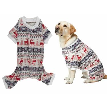 Imagem de Roupas de rena cinza de Natal de algodão para cães de estimação pijamas de Natal GG 56 cm comprimento das costas, circunferência 66-81 cm
