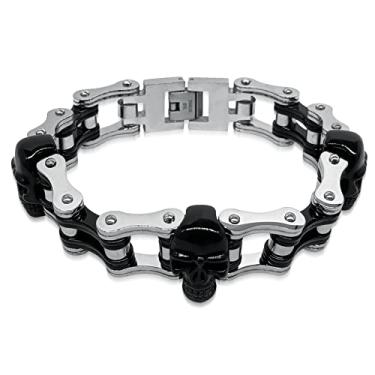 Imagem de Dream Apparel Pulseira masculina de corrente de bicicleta de aço inoxidável para motociclistas, pulseira de motociclista de metal pesado de 9,5 cm de largura, pulseira de corrente de elos de bicicleta