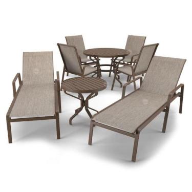 Imagem de Kit Espreguiçadeira Cadeira Mesa Alumínio Marrom Tela Mocca - Aluv Móv