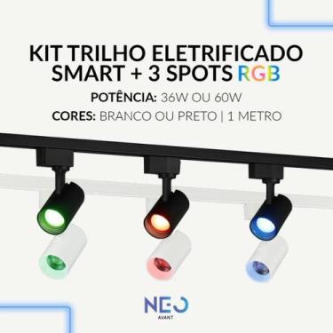 Imagem de Kit 3 Spot Led Trilho Smart Inteligente 1 Metro 36w ou 60w RGB 110v 22