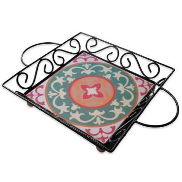 Imagem de Fruteira Mesa Bandeja Ferro Azulejo Quadrada - Estilo Rústico