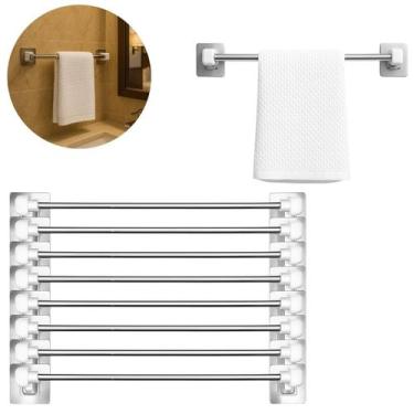 Imagem de 10 Suportes Porta Toalha Inox Adesivo De Rosto Barra de 44,5cm - Clink