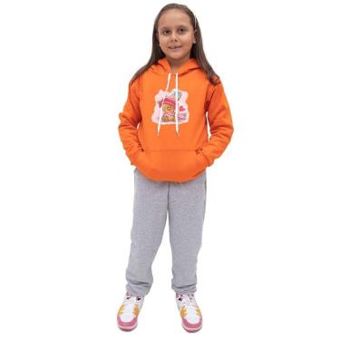 Imagem de Kit Conjunto Moletom Infantil Feminino Blusa Canguru Capuz Estampa Urso de Pelucia Com Calça