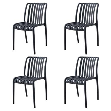 Imagem de Kit 4 Cadeiras Empilhável área Externa Gávea Cancun Rivatti Monobloco Em Polipropileno Preto