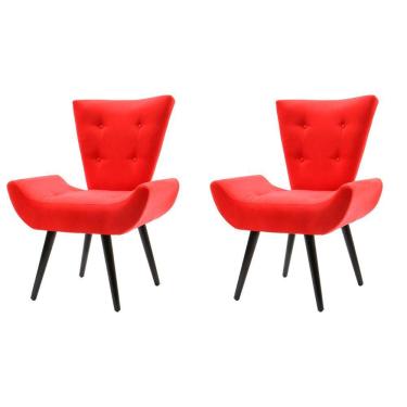 Imagem de Kit 2 Poltronas Decorativa Emilia Pé Palito - Vermelha - Cor: Vermelho