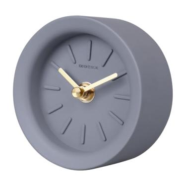 Imagem de SCOAGE Relógio analógico de mesa pequeno alimentado por bateria retrô mesa cinza cimento ao lado da prateleira simples de meados do século bonito mini relógio analógico operado por bateria para