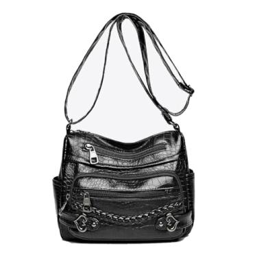 Imagem de GearMstr Bolsa de couro macio com estampa de crocodilo moderna bolsa tiracolo de ombro ajustável para uso diário feminino, A - Preto