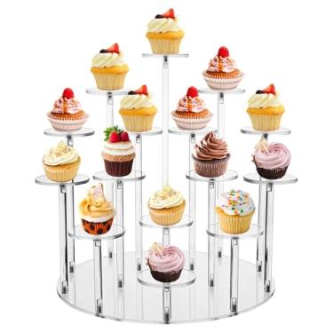 Imagem de Suporte de bolo de acrílico de 6 camadas com luzes LED, torre de sobremesa redonda de 11,8 cm para uso em casamentos e festas