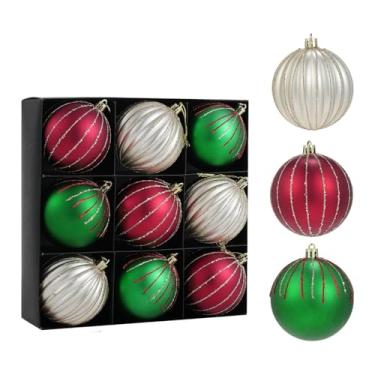 Imagem de Nishiyuenyi Conjunto de 9 Bolas de Natal com Glitter, 7,6 Cm (3 Polegadas), Inquebráveis, para Pendurar em Guirlandas, Jardins E para O Dia de ação de Graças, Prata Vermelho Verde