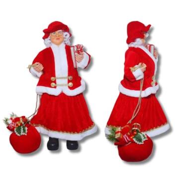 Imagem de Mamãe Noel 60cm Decorativa | Enfeite de Natal de Luxo com Saia Vermelha e Bolsa Decorada | Boneca Natalina para Sala, Lojas e Vitrines | Decoração Festiva Charmosa para Deixar o Natal Mais Acolhedor