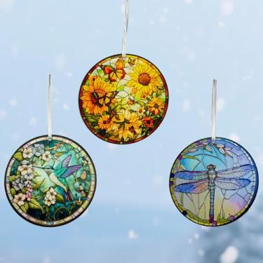 Imagem de JZZNNFEZN 3 peças de enfeites decorativos de Natal, decoração de Natal, decoração de pendurar em acrílico manchado para árvore, presentes de Natal, ideias de presente de Natal (A)