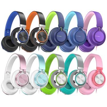 Imagem de AILIHEN Fones de ouvido para sala de aula a granel com microfone (pacote com 10) Fones de ouvido escolares C8 com controle de volume, ideal para estudantes de ensino fundamental e médio, design
