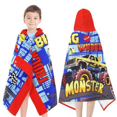 Imagem de Toalhas de praia com capuz para crianças - Ultra macias 100% algodão Big Truck Toalhas de banho para crianças/toalha felpuda para piscina Poncho de praia envoltório absorvente bonito banho e banho