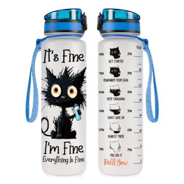 Imagem de Garrafa de água Crazy Cat 950ml Tritan Plastic com marcador de tempo -