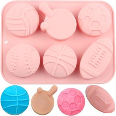 Imagem de EPYHREHM 6 moldes de silicone em forma de vôlei para tênis de cavidade em forma de futebol