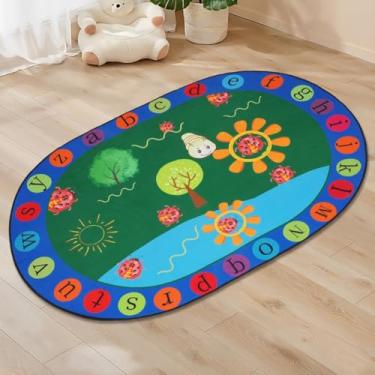Imagem de Toyokar Tapete infantil com alfabeto, tapete educativo para aprender ABC, sala de jogos, 128 x 78 cm, padrões coloridos com, antiderrapante para brincar na parte inferior do quarto, tapete sortido