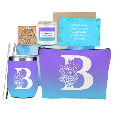 Imagem de SAPEYKR Azul Inicial B Monograma Presentes Personalizados Presentes de Aniversário para Mulheres Mãe Filha Tia Irmãs Esposa Namoradas Colega de Trabalho Aniversário de Natal Bolsa de Maquiagem Copo de