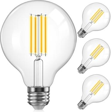 Imagem de TJOY Lâmpadas globo G25, lâmpadas LED Edison, reguláveis, branco quente 2700K, 500 lúmens, 5,5 W = 60 W, CRI80, globo de filamento vintage transparente, base E26, pacote com 4