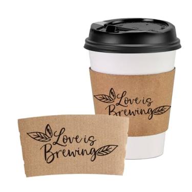 Imagem de DTLGTG Mangas de café Love Is Brewing, 20 peças descartáveis para chá de panela, mangas de café gelado quente para lembrancinhas de festa, decorações de chá de panela (B01)