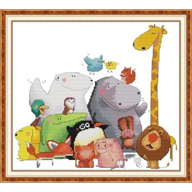 Imagem de CrossNest Kit de ponto cruz com contagem de animais de 14 quilates para iniciantes, conjunto completo de bordado DIY não impresso com padrão e ferramentas, pano Aida premium e fios (Animal World)