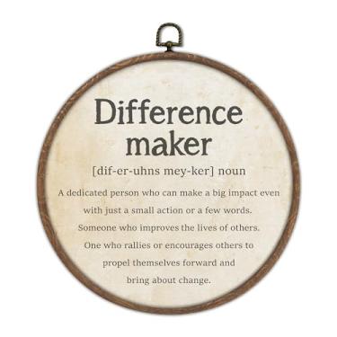 Imagem de Arte de parede com definição de criador de diferenças, presente de agradecimento para professor chefe colega de trabalho, impressão em tela emoldurada redonda, decoração de escritório em casa boho