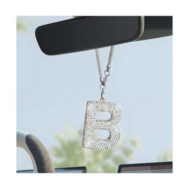 Imagem de MUQIDA Enfeite de espelho retrovisor de carro com inicial brilhante, pingente de cristal, decoração de espelho automotivo pingente de carta da sorte, decoração de strass cintilante, acessórios de