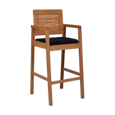 Imagem de Banqueta Alta Garden Madeira Maciça Assento Estofado Encosto Trançado Madeira - Natural Acquablock Preto