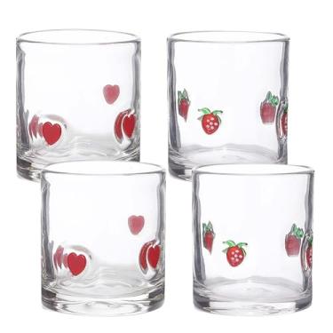 Imagem de SRCVYLT 4 peças de copos de suco de coração com ícone de morango, conjunto de copos de vidro com ícone sem haste, copo de vidro, caneca de café para noivado, casamento, namorada, esposa, presentes de