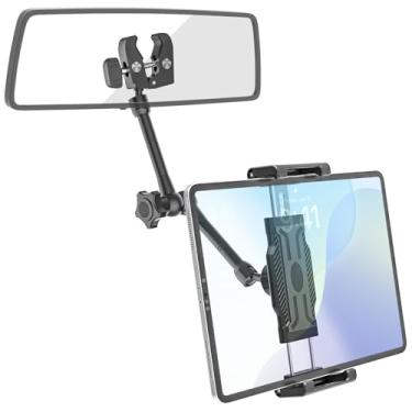 Imagem de INSSKY Suporte para tablet de carro com espelho retrovisor, rotação de 360°, braço mágico, suporte para tablet retrovisor para todos os dispositivos de 6,1 a 15,6 polegadas, capa de espessura adequada