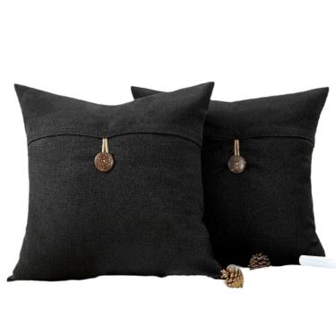 Imagem de Capas de almofadas criativas de algodão e linho com botão de coco