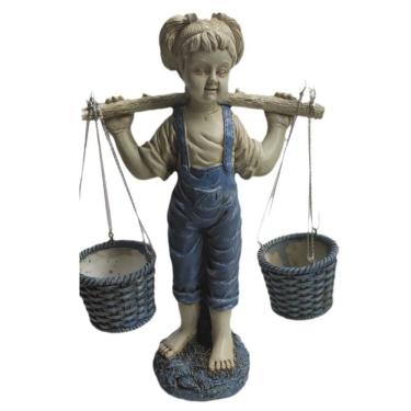 Imagem de Vaso de resina para plantas em vaso de flores Cartoon Girl com cesta dupla