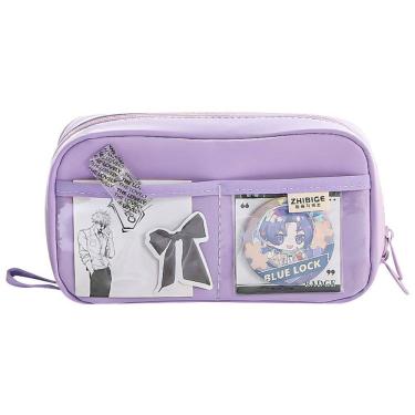 Imagem de Estojo de lápis com tecido de grande capacidade com bolso transparente