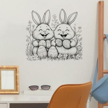 Imagem de Adesivos de parede Easter Bunny autoadesivos em preto e branco - yiwei