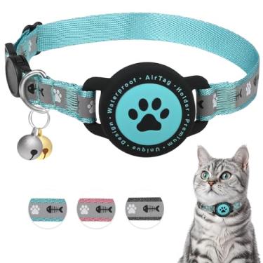 Imagem de Coleira impermeável para gatos AirTag, coleira refletiva para gatos com sino, suporte de AirTag de coleira de gato separável, coleira leve para Apple Air, coleiras GPS para gatos meninas e gatos,