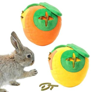 Imagem de Hollima 2 peças de brinquedo de forrageamento de coelho com sino, brinquedos de enriquecimento de bola de snuffle para coelhos internos, suprimentos de alimentação laváveis para coelhos, tédio, bolas
